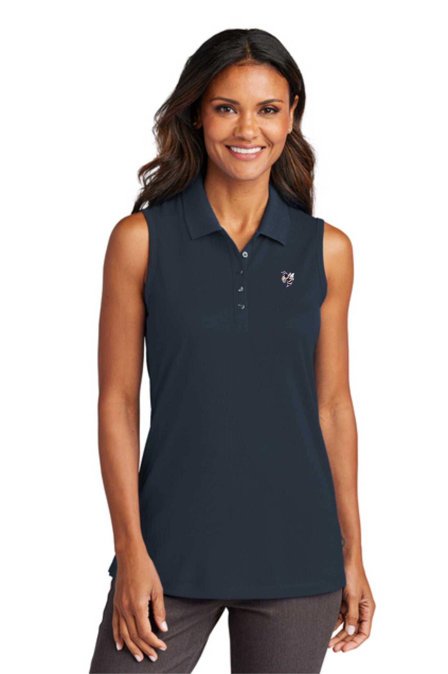 Women's Dry Zone® UV Micro-Mesh Sleeveless Polo with small Yellow Jacket-LK110SV