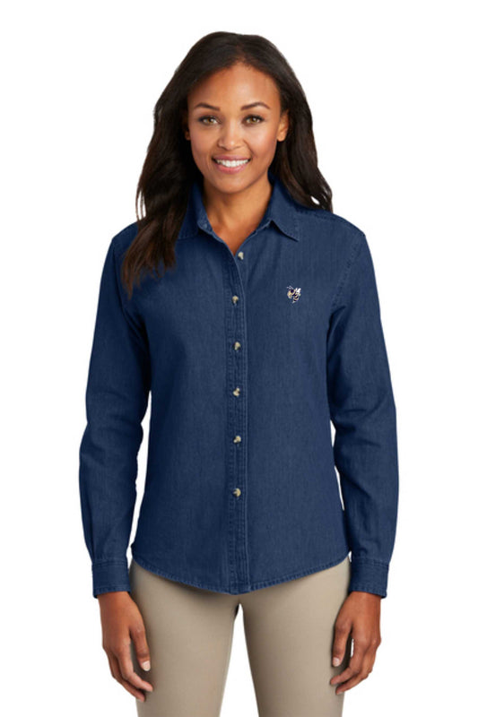 Women's Long Sleeve Denim Shirt with small Yellow Jacket-LSP10